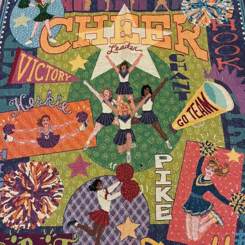 Vintage Cheerleader Woven Tapestry Throw Blanket Fringe‎ Colorful Sports Woven